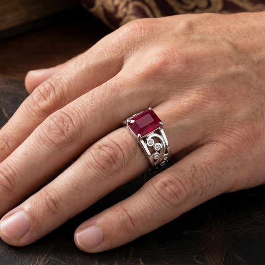 D'Joy Afrikanischer Rubin (Fissure gefüllt), Weißer Zirkon Ring 925 Silber Rhodiniert (Größe 17.00) ca. 3,39 ct