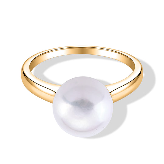 D'Joy Weiße Edison Perle (10-11 mm) Ring 925 Silber Vergoldet (Größe 18.00)