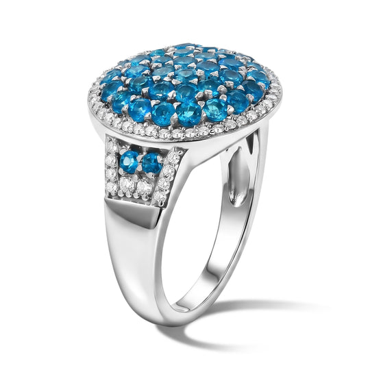 D'Joy Neon Apatit und Zirkon Halo Ring, 925 Silber rhodiniert - 2,30 ct.