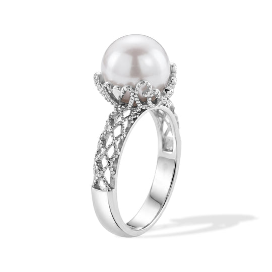 D'Joy Weiße Edison Perle (10-11 mm), Lab Grown Diamant Ring 925 Silber Rhodiniert (Größe 19.00)