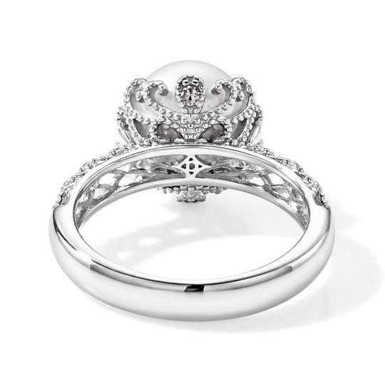 D'Joy Weiße Edison Perle (10-11 mm), Lab Grown Diamant Ring 925 Silber Rhodiniert (Größe 19.00)