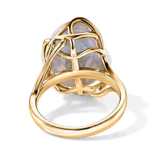 D'Joy weiße Barockperle (13-16 mm) Solitär Ring, 925 Silber vergoldet