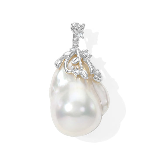 D'Joy weißer Barockperle (13-16 mm) und Moissanit Anhänger, 925 Silber rhodiniert
