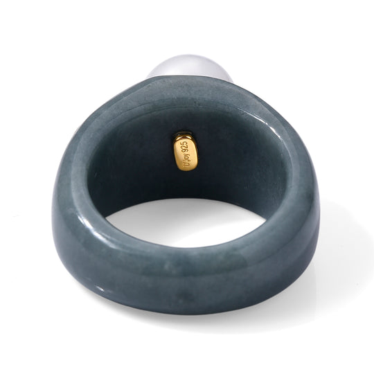 D'Joy Moissanit, Olmek Jadeit Ring 925 Silber Vergoldet (Größe 18.00) (10-15 Werktage Lieferzeit) 0.80 ct