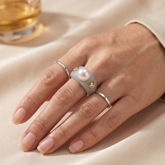D'Joy Moissanit, Natürliche Weiße Jade Ring 925 Silber Vergoldet (Größe 18.00) (10-15 Werktage Lieferzeit) 31,07 ct