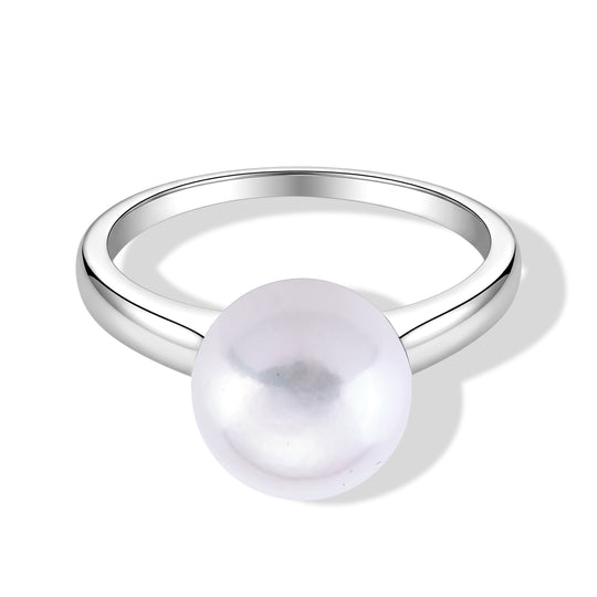 D'Joy weißer Edison Perle (10-11mm) Ring, 925 Silber rhodiniert