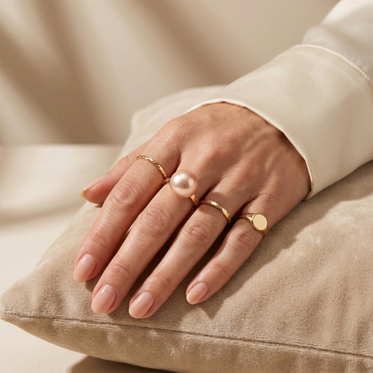 D'Joy Pfirsich Edison Perle (10-11mm) Ring, 925 Silber vergoldet