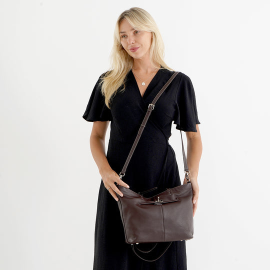 LA MAREY Echtleder-Shopper mit Reißverschlussfächern, 30 x 13 x 27 cm, Dunkelgrün