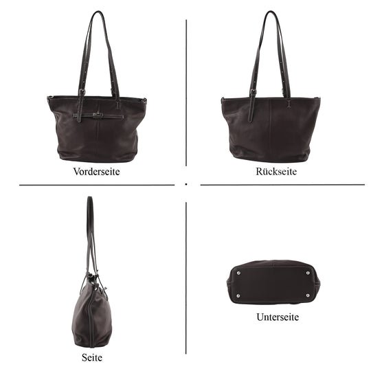 LA MAREY Echtleder-Shopper mit Reißverschlussfächern, 30 x 13 x 27 cm, Dunkelgrün