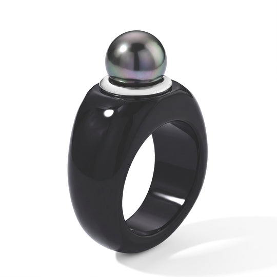 D'Joy schwarzer Jade und 9-10mm Tahiti Perle Ring