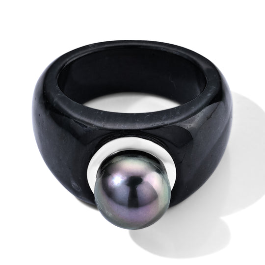 D'Joy schwarzer Jade und 9-10mm Tahiti Perle Ring