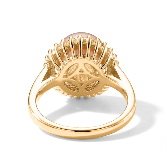 D'Joy AAA goldener Südsee Perle (11mm) und SI Labor Diamant Ring, 925 Silber vergoldet