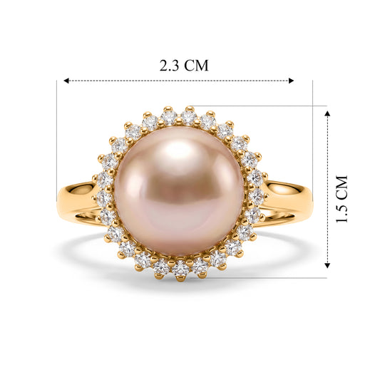 D'Joy AAA goldener Südsee Perle (11mm) und SI Labor Diamant Ring, 925 Silber vergoldet