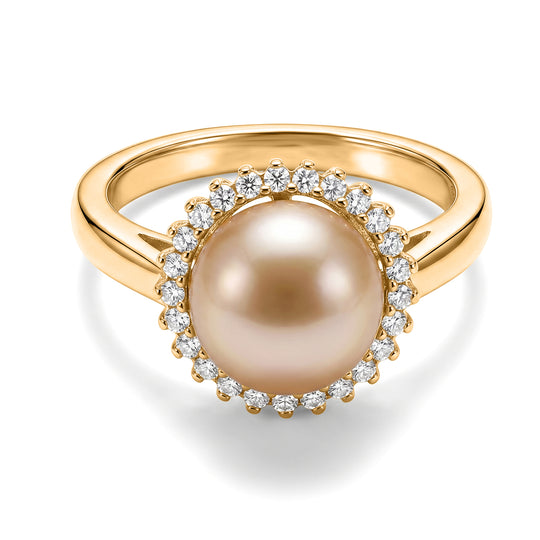 D'Joy AAA goldener Südsee Perle (11mm) und SI Labor Diamant Ring, 925 Silber vergoldet