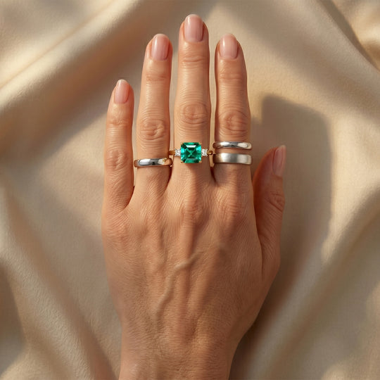 LUXURIANT DIAMOND - AAA Lab Grown Kolumbianischer Smaragd, Lab Grown Diamant Ring 375 Gold (Größe 20.00) ca. 3,20 ct