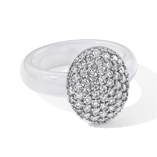 D'Joy weißer Jade und Moissanit Ring, 925 Silber rhodiniert - 12,66 ct.