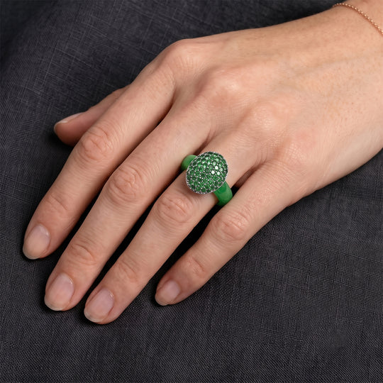 D'Joy gefärbter grüner Jade und Tsavorit Granat Ring, 925 Silber rhodiniert - 13,14 ct.