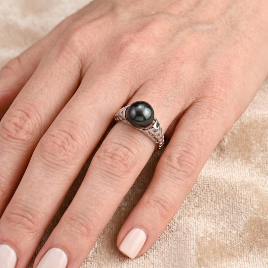 D'Joy Tahiti Perle (10-11 mm) Solitär Ring, 925 Silber rhodiniert