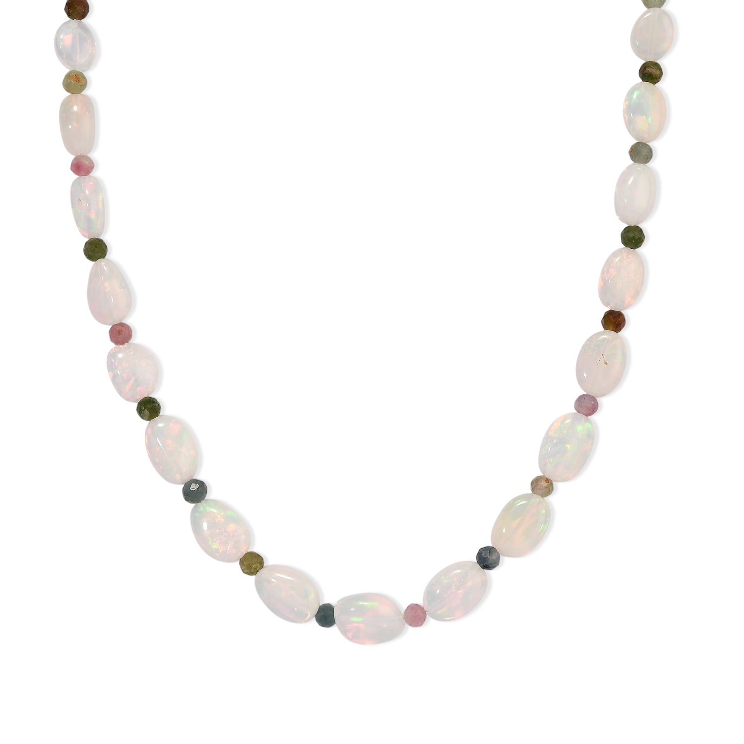 D'Joy AAA Natürlicher, äthiopischer Welo Opal, Mehrfarbige-Turmalin Halskette ca. 45 cm 925 Silber 750 Gelbgold vermeil ca. 44.00 ct