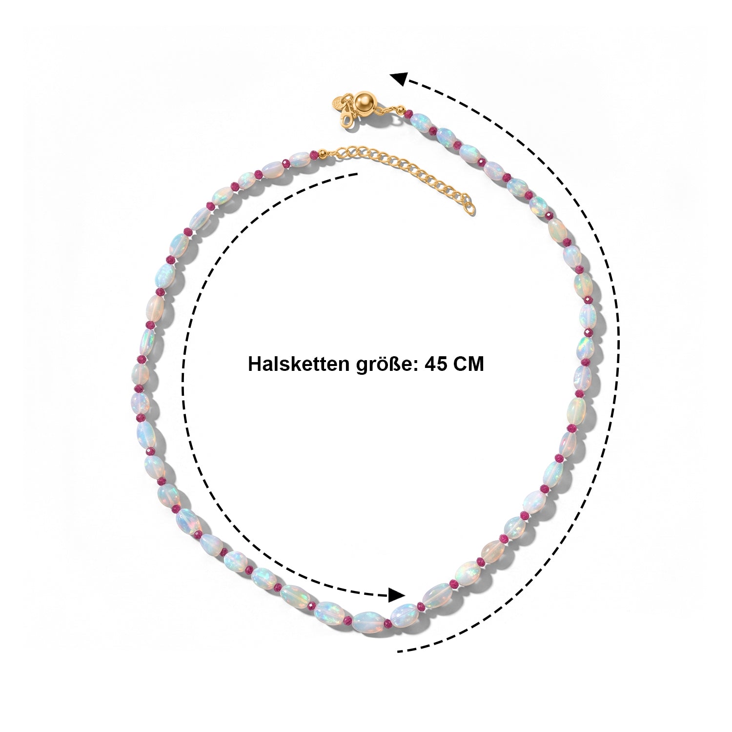 D'Joy AAA Natürlicher, äthiopischer Welo Opal, Burmesischer Rubin Halskette ca. 45 cm 925 Silber 750 Gelbgold vermeil ca. 44.00 ct
