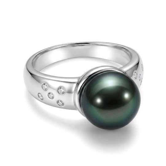 D'Joy Tahiti Perle (10-11 mm) und Moissanit Ring, 925 Silber rhodiniert