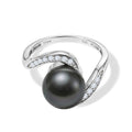 D'Joy Tahiti Perle (10-11mm) und Moissanit Bypass Ring, 925 Silber rhodiniert