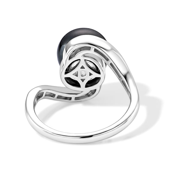 D'Joy Tahiti Perle (10-11mm) und Moissanit Bypass Ring, 925 Silber rhodiniert
