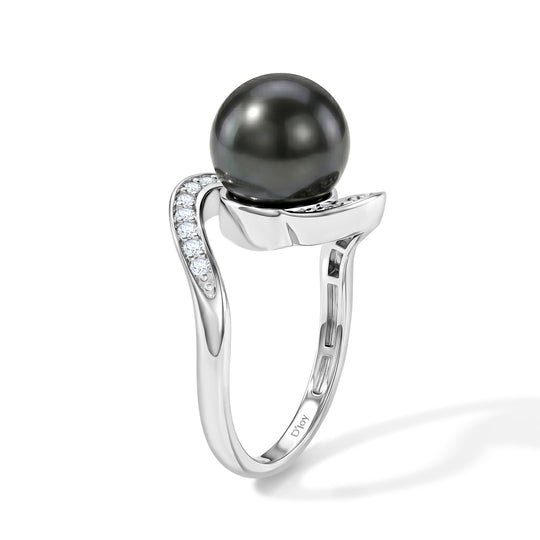 D'Joy Tahiti Perle (10-11mm) und Moissanit Bypass Ring, 925 Silber rhodiniert
