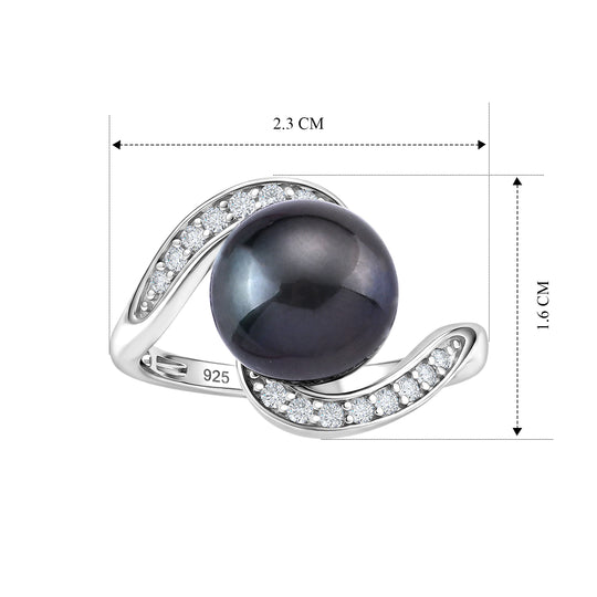 D'Joy Tahiti Perle (10-11mm) und Moissanit Bypass Ring, 925 Silber rhodiniert