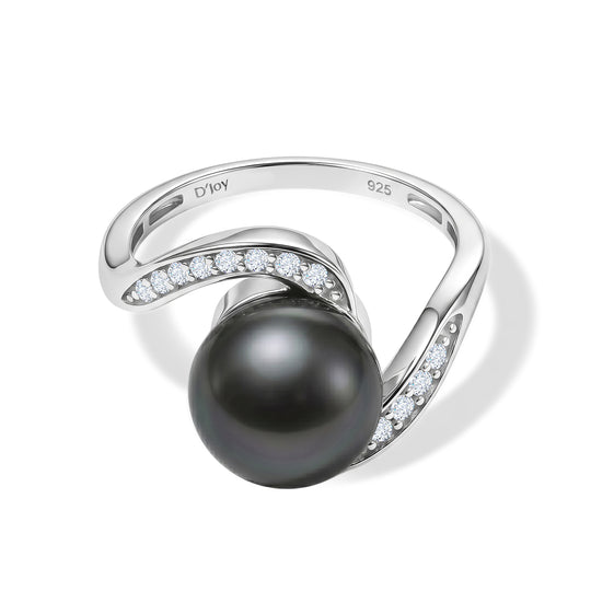D'Joy Tahiti Perle (10-11mm) und Moissanit Bypass Ring, 925 Silber rhodiniert