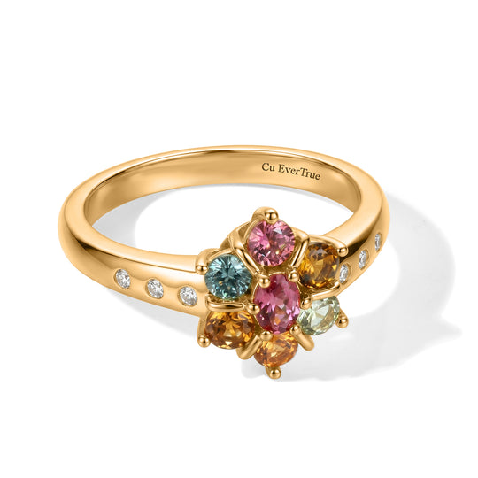 EVER TRUE AA Mehrfarbig-Turmalin Ring 950 Kupfer (Größe 19.00) ca. 0,98 ct