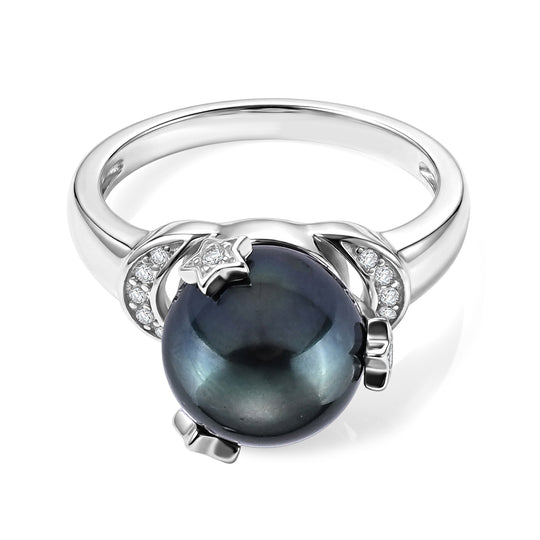D'Joy Tahiti Perle (10-11mm) und Moissanit Ring, 925 Silber rhodiniert