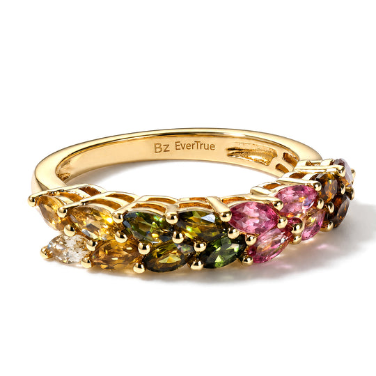 EVER TRUE AA Mehrfarbiger-Turmalin Ring Reine Bronze (Größe 19.00) ca. 1.30 ct