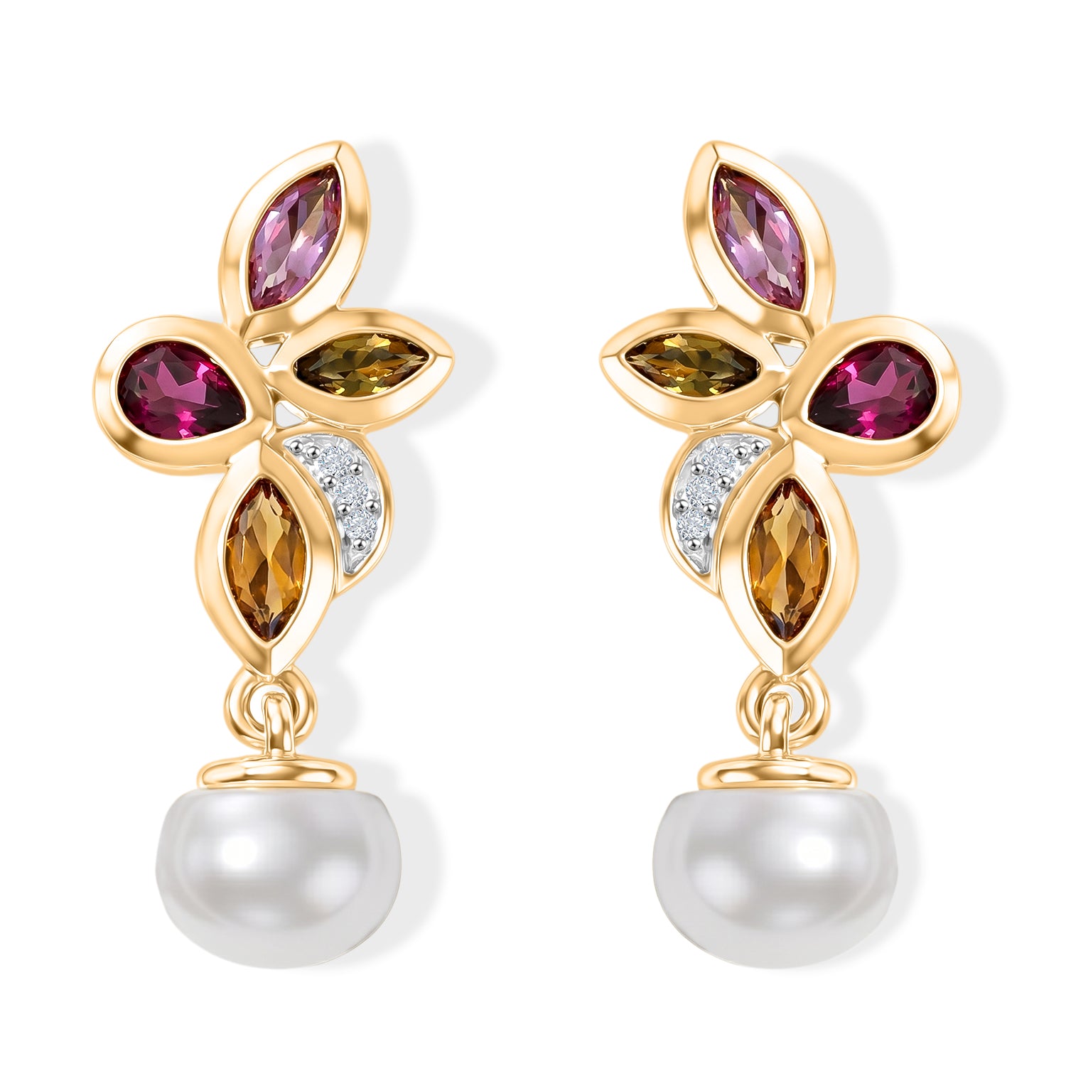 EVER TRUE Süßwasser Perle (7-7.5 mm), Mehrfarbig-Turmalin Ohrringe Reine Bronze