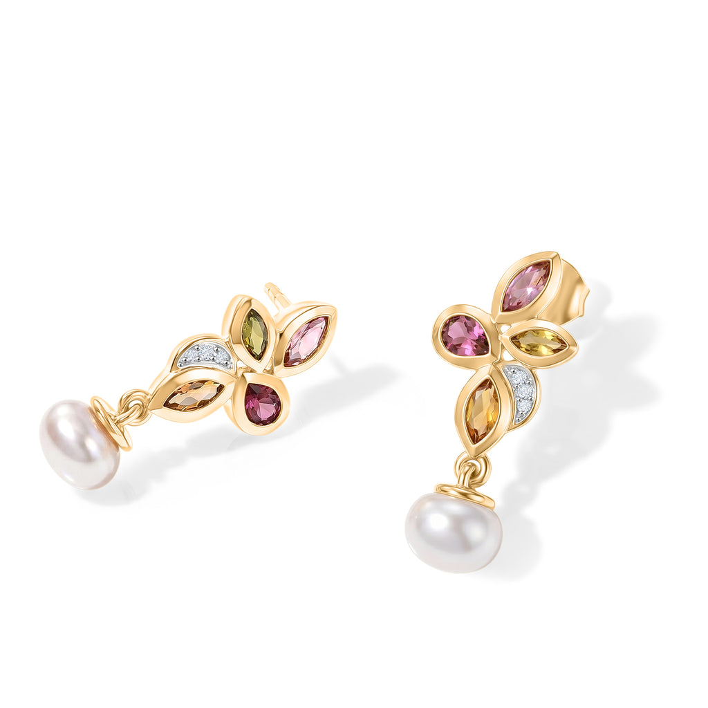 EVER TRUE Süßwasser Perle (7-7.5 mm), Mehrfarbig-Turmalin Ohrringe Reine Bronze