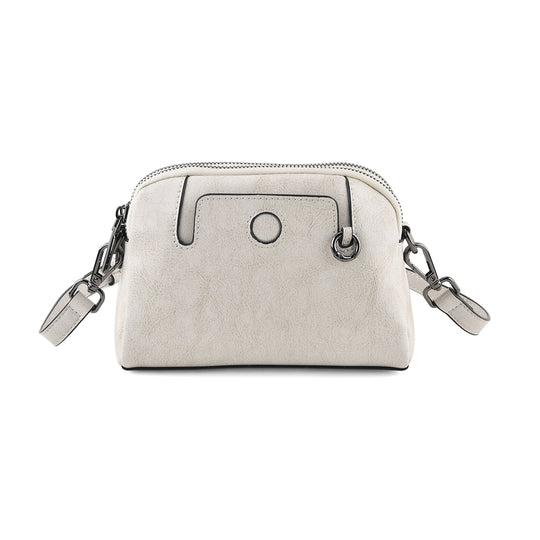 Echtleder-Umhängetasche mit 2 Außenfächern und verstellbarem Schulterriemen, 19x8x14cm, Kaffeebraun