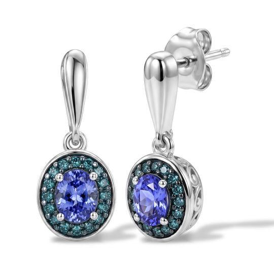 D'Joy AA Tansanit, Blauer Diamant Ohrringe 925 Silber Platiniert ca. 0.89 ct