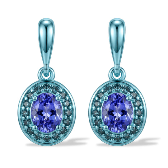 D'Joy AA Tansanit, Blauer Diamant Ohrringe 925 Silber Platiniert ca. 0.89 ct