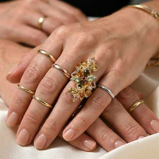 EVER TRUE AA Mehrfarbig-Turmalin Ring Reine Bronze (Größe 19.00) ca. 3,77 ct