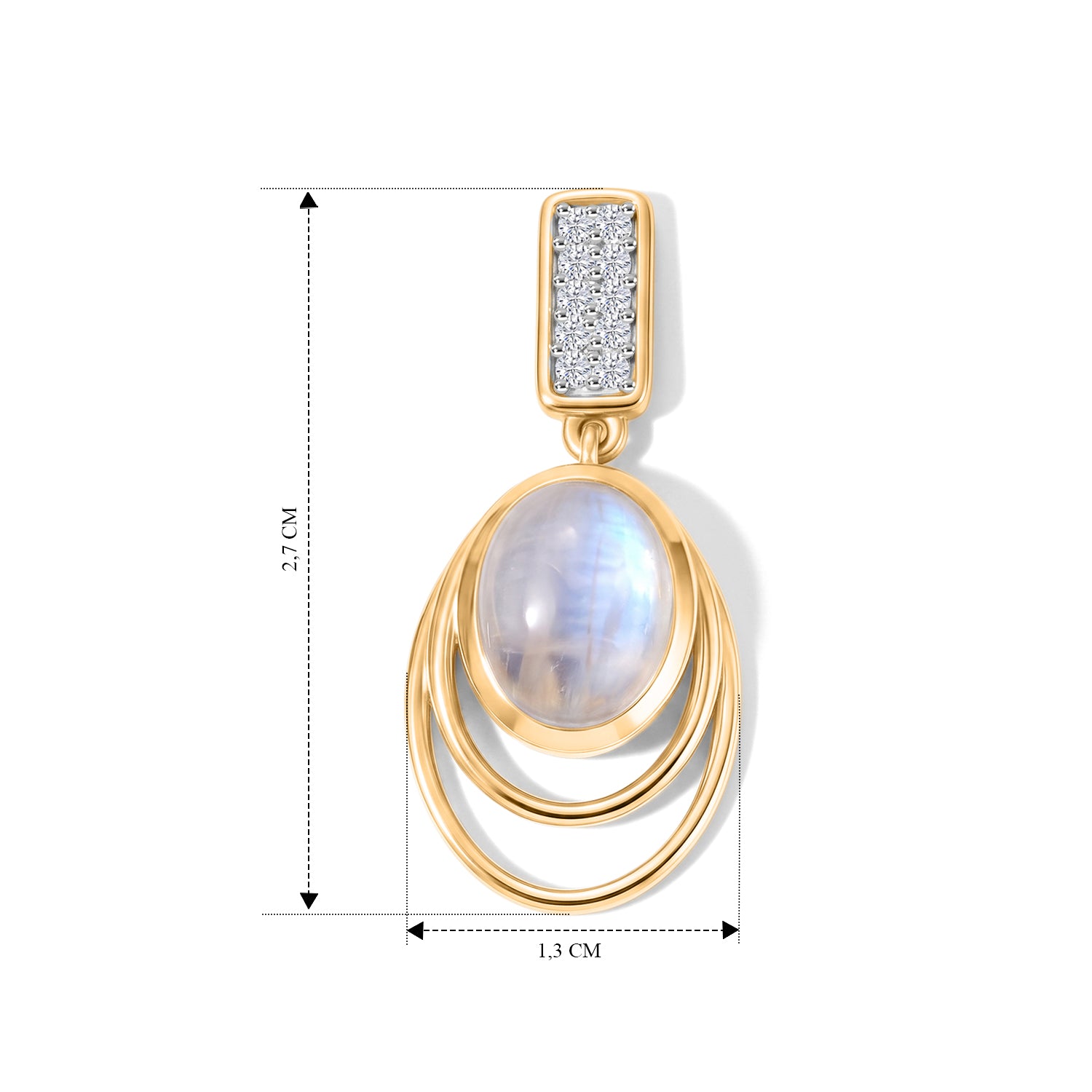 D'Joy Regenbogen Mondstein, Weißer Zirkon Ohrringe 925 Silber 585 Vergoldet ca. 4.52 ct
