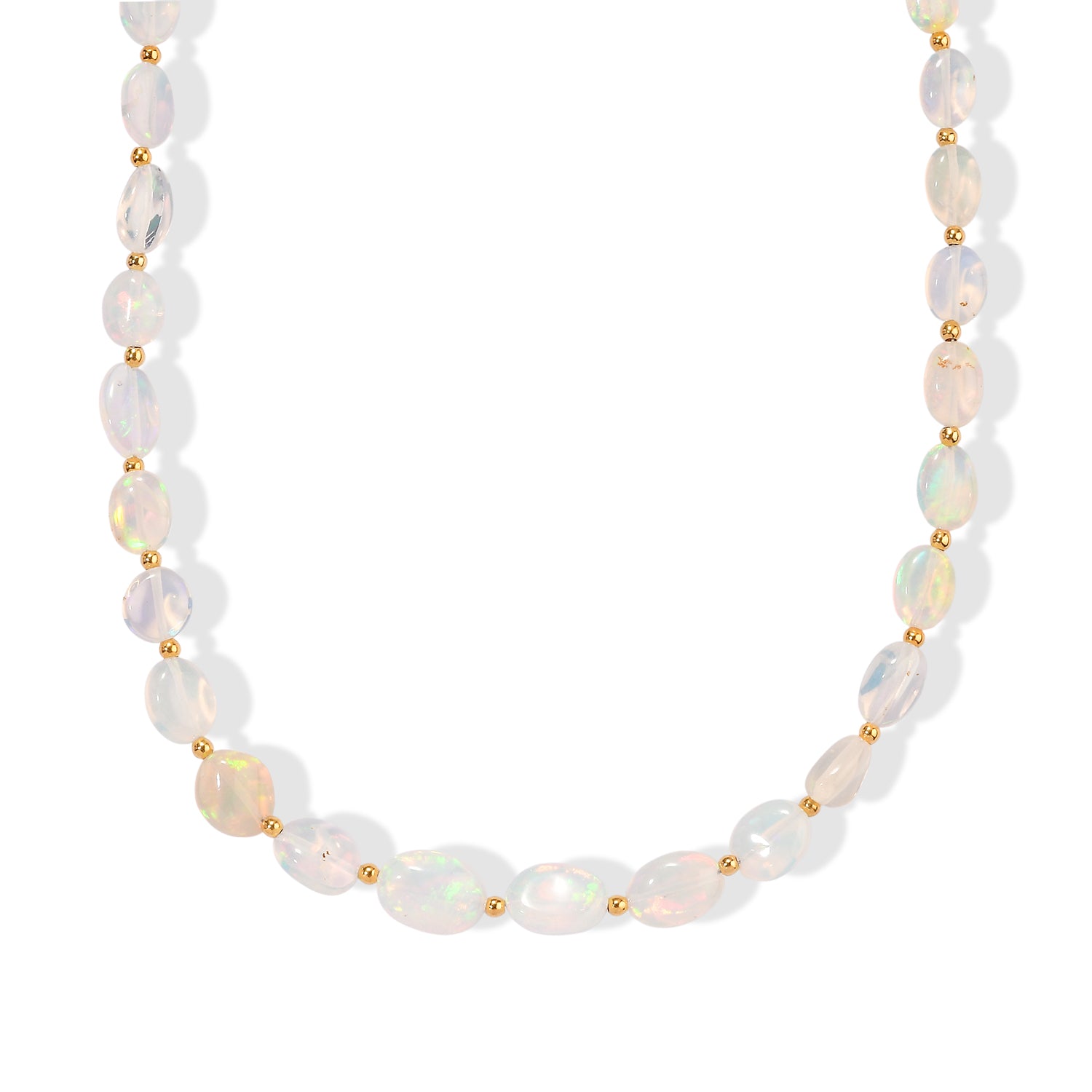 D'Joy AAA Natürlicher, äthiopischer Welo Opal Halskette ca. 60 cm 925 Silber 750 Gelbgold vermeil ca. 45,00 ct.