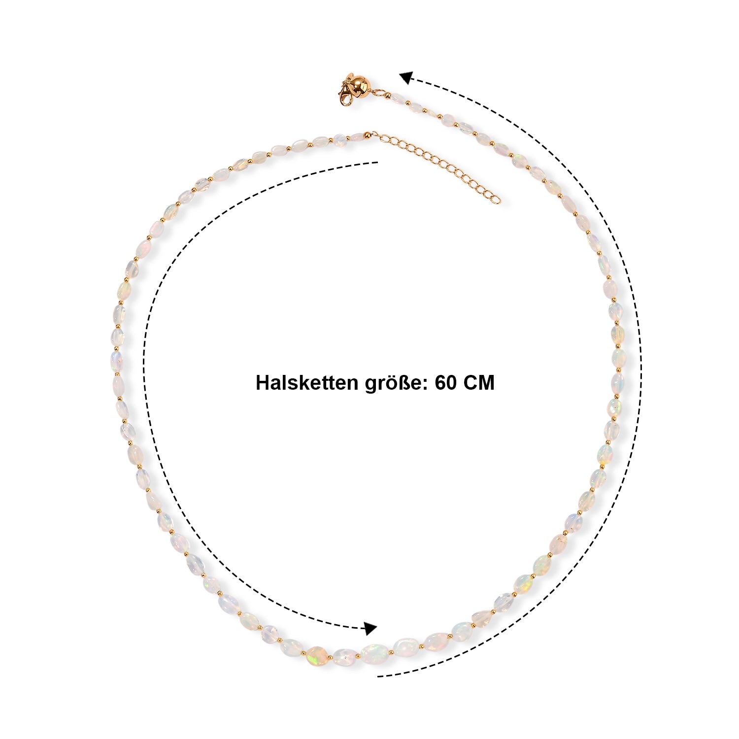 D'Joy AAA Natürlicher, äthiopischer Welo Opal Halskette ca. 60 cm 925 Silber 750 Gelbgold vermeil ca. 45,00 ct.