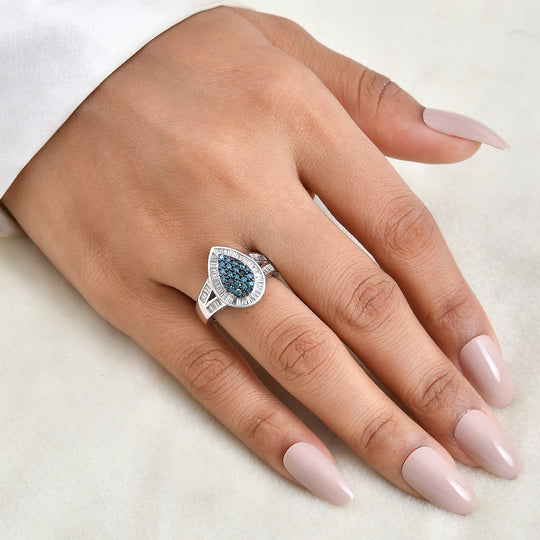 D'Joy Blauer Diamant (IR) Ring 925 Silber Rhodiniert (Größe 17.00) ca. 1.03 ct