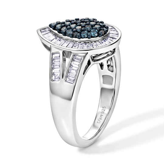 D'Joy Blauer Diamant (IR) Ring 925 Silber Rhodiniert (Größe 17.00) ca. 1.03 ct