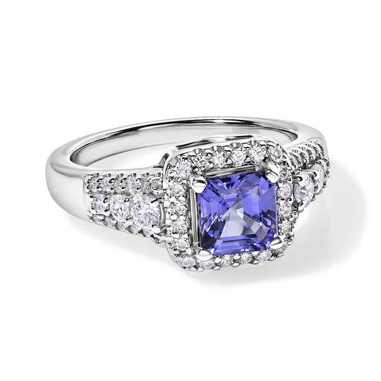 D'Joy AA Tansanit, Moissanit Ring 925 Silber Rhodiniert (Größe 19.00) ca. 1,61 ct