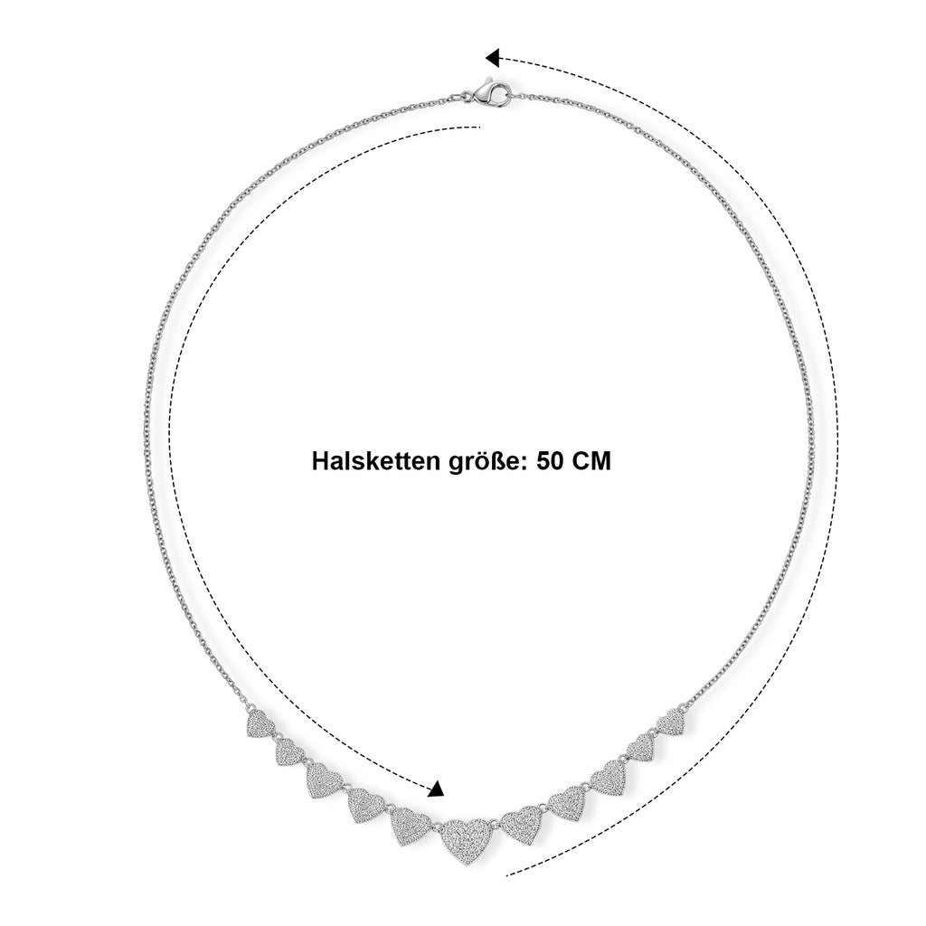 EverTrue 50cm Halskette mit weißen Diamantakzenten und Herzmotiven, Messing mit Platin E-Beschichtung
