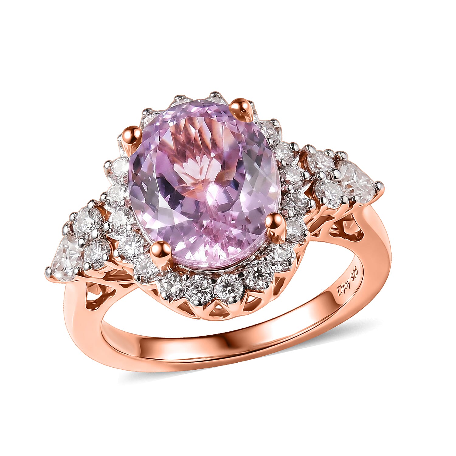 D'Joy AA Martha Rocha Kunzite, Moissanit Ring 925 Silber 750 Roségold vermeil (Größe 17.00) ca. 5,25 ct