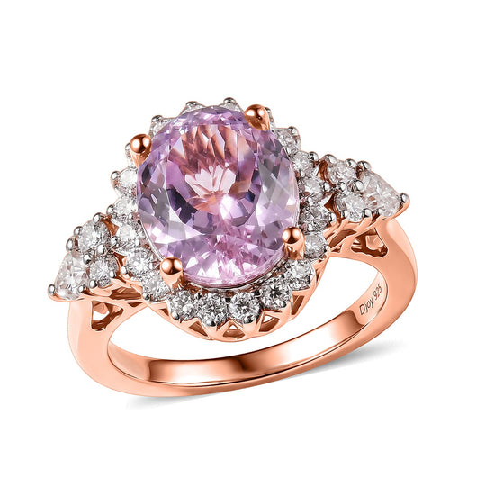 D'Joy AA Martha Rocha Kunzite, Moissanit Ring 925 Silber 750 Roségold vermeil (Größe 18.00) ca. 5,25 ct