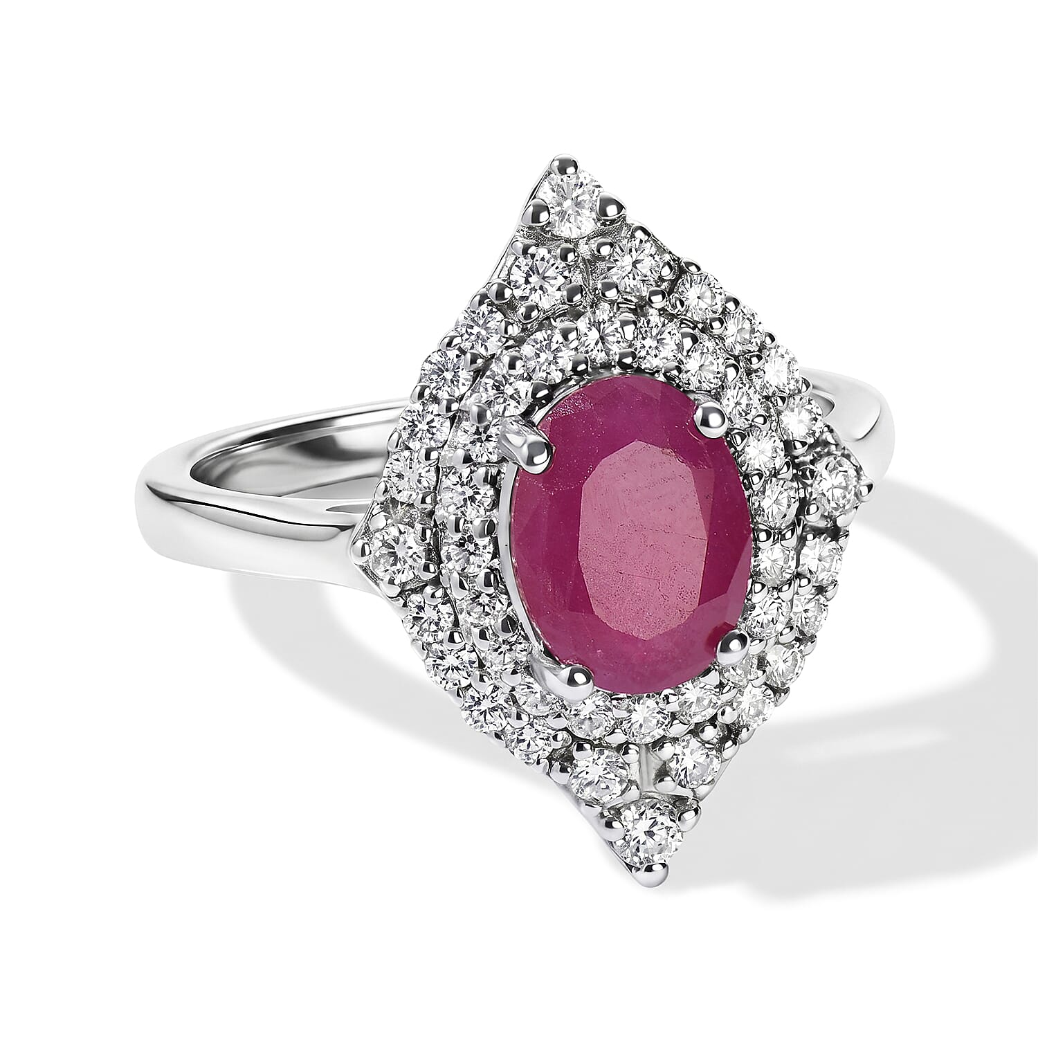 D'Joy AA Burmesischer Rubin, Moissanit Ring 925 Silber Rhodiniert (Größe 17.00) ca. 2,41 ct