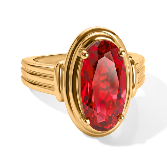 EverTrue Rubin Feuer Triplett Quarz Ring, 950 Kupfer mit Gelbgold E-Beschichtung - 4,94 ct.